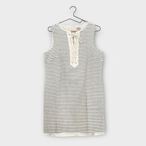 Cremieux Striped Sleeveless Tie-up Tunic Dress sz L Linen Blend Preppy Resort